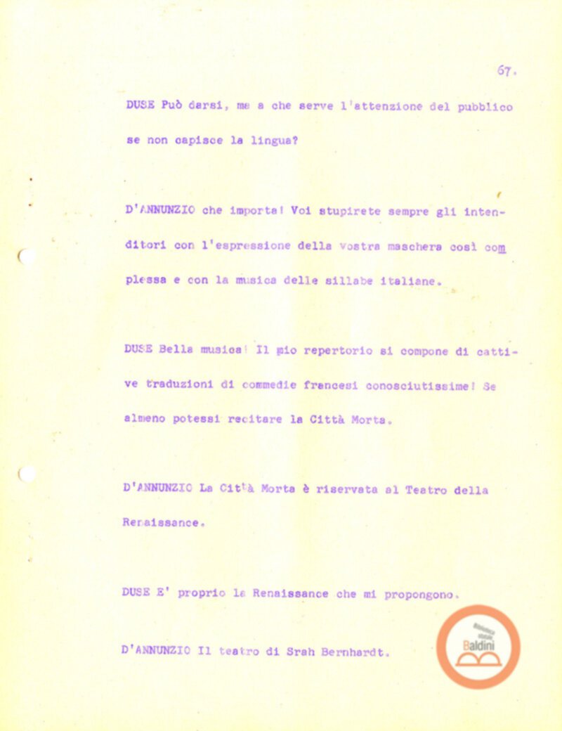 Eleonora Duse e il suo tempo - copione spettacolo