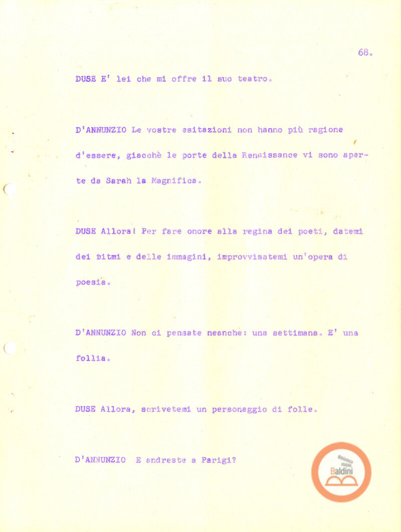 Eleonora Duse e il suo tempo - copione spettacolo