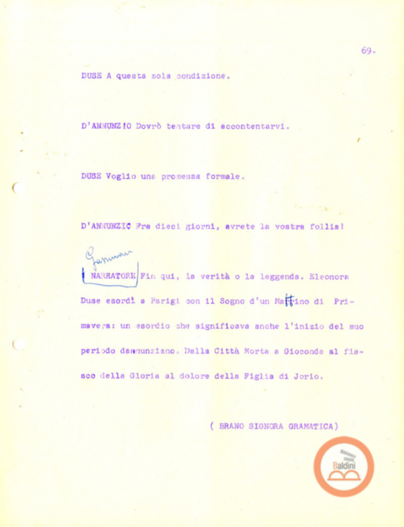 Eleonora Duse e il suo tempo - copione spettacolo