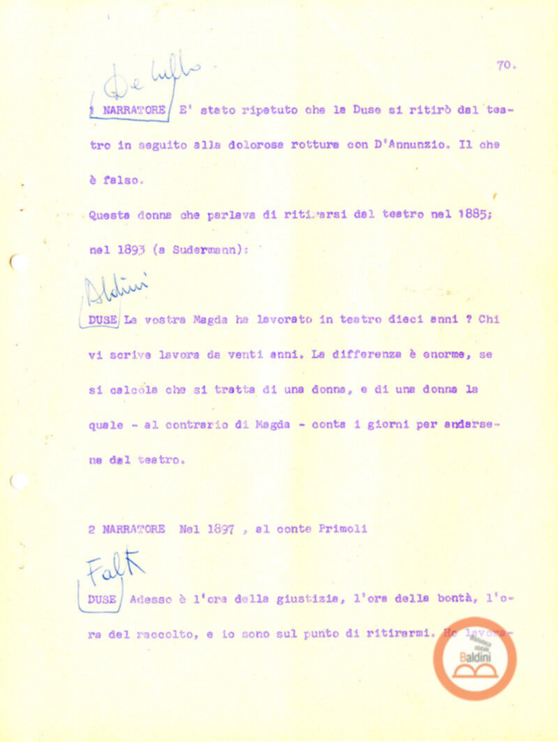 Eleonora Duse e il suo tempo - copione spettacolo