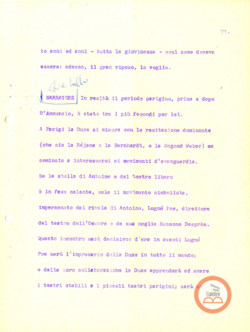 Eleonora Duse e il suo tempo - copione spettacolo