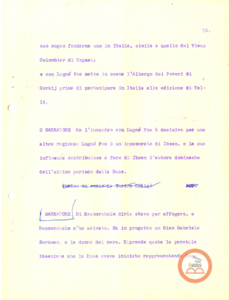 Eleonora Duse e il suo tempo - copione spettacolo