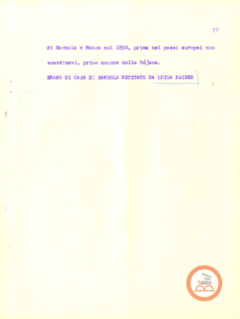 Eleonora Duse e il suo tempo - copione spettacolo