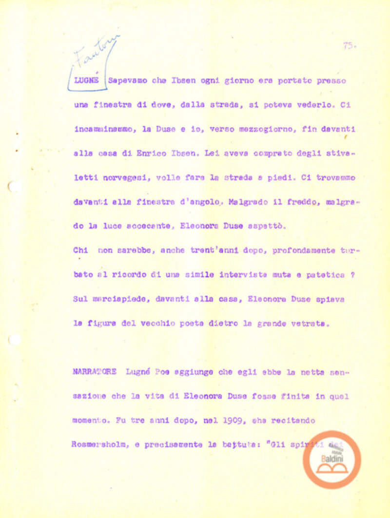 Eleonora Duse e il suo tempo - copione spettacolo