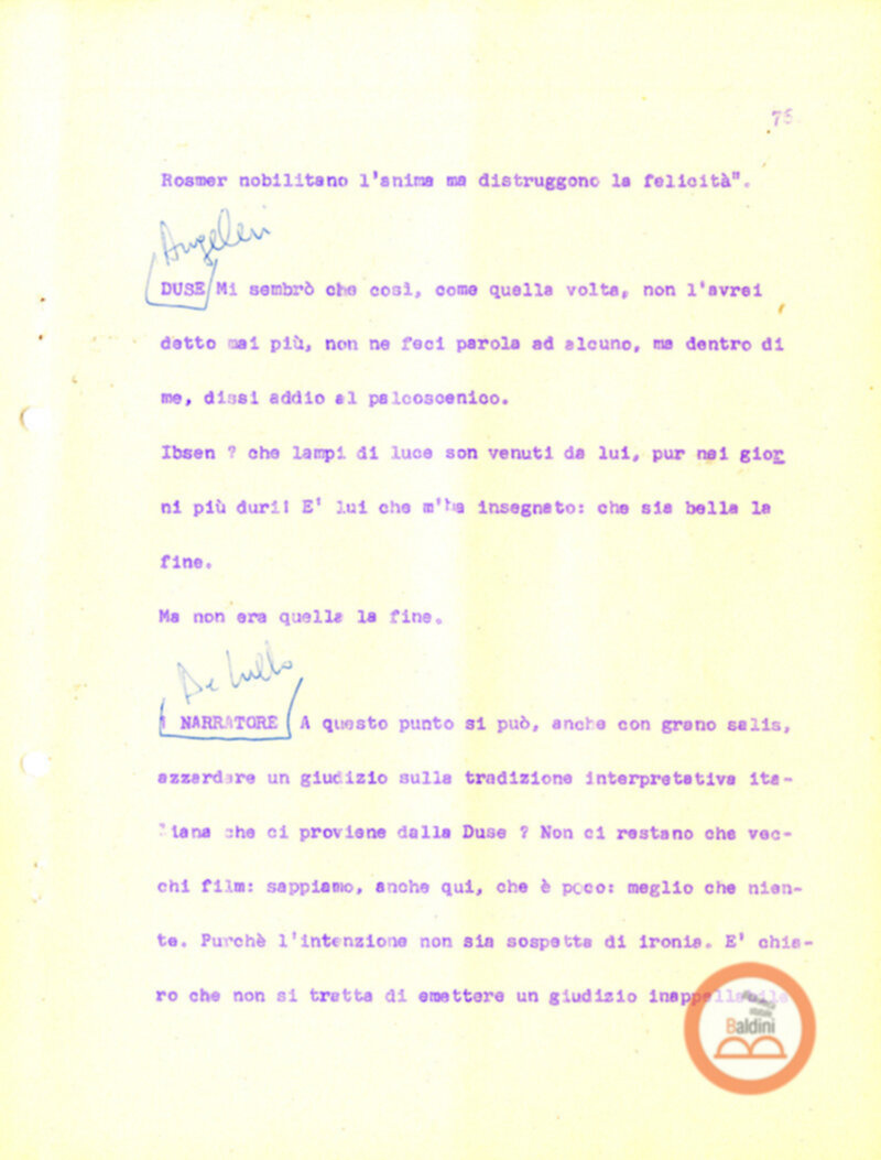 Eleonora Duse e il suo tempo - copione spettacolo