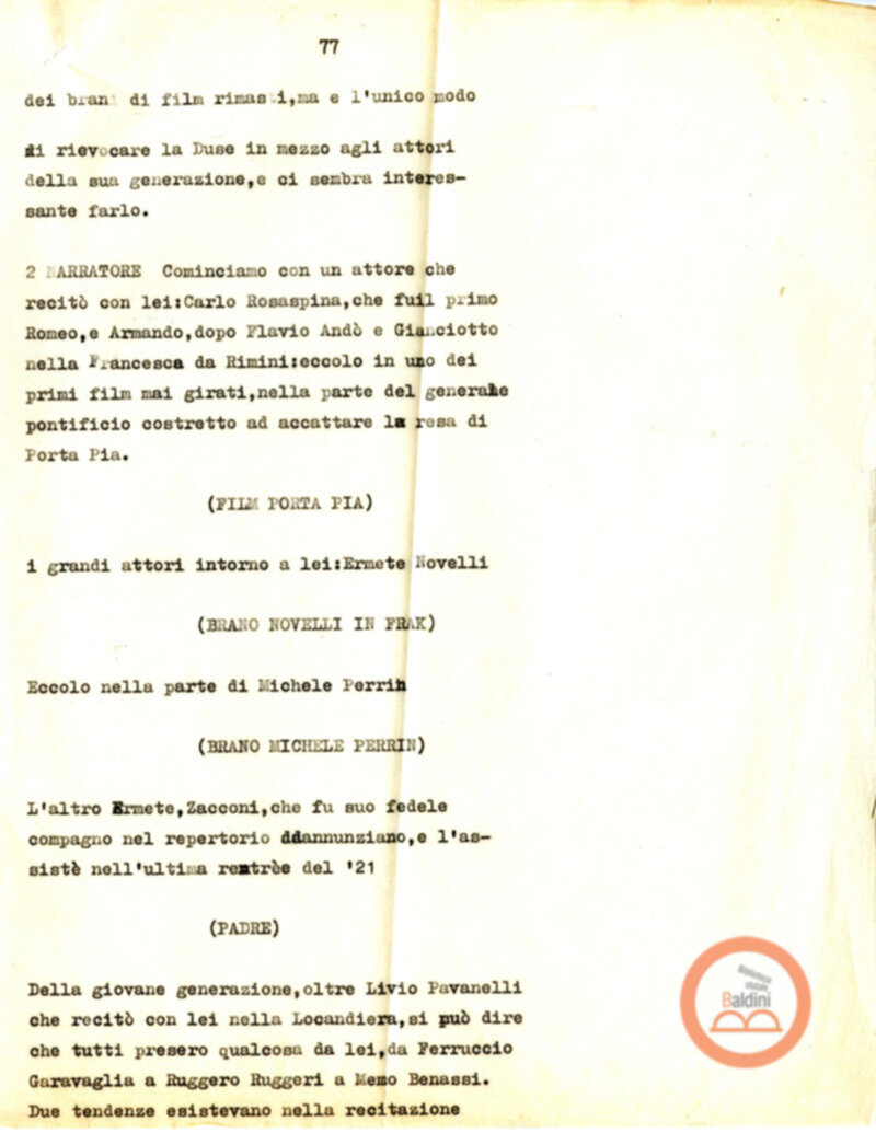 Eleonora Duse e il suo tempo - copione spettacolo