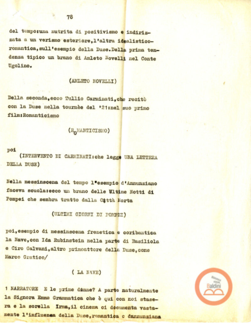 Eleonora Duse e il suo tempo - copione spettacolo