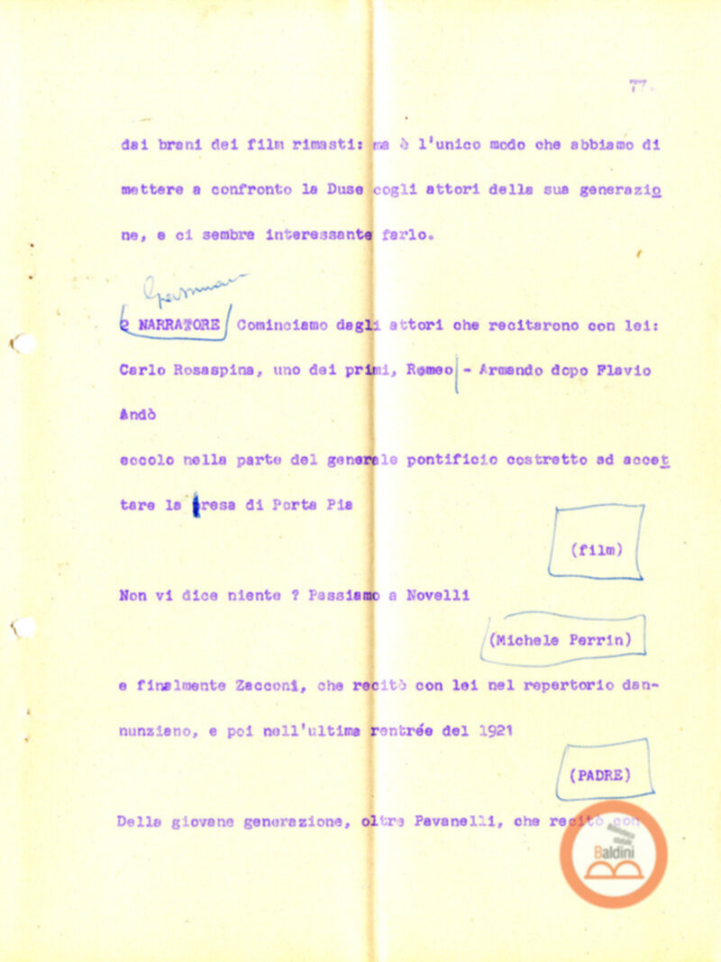 Eleonora Duse e il suo tempo - copione spettacolo