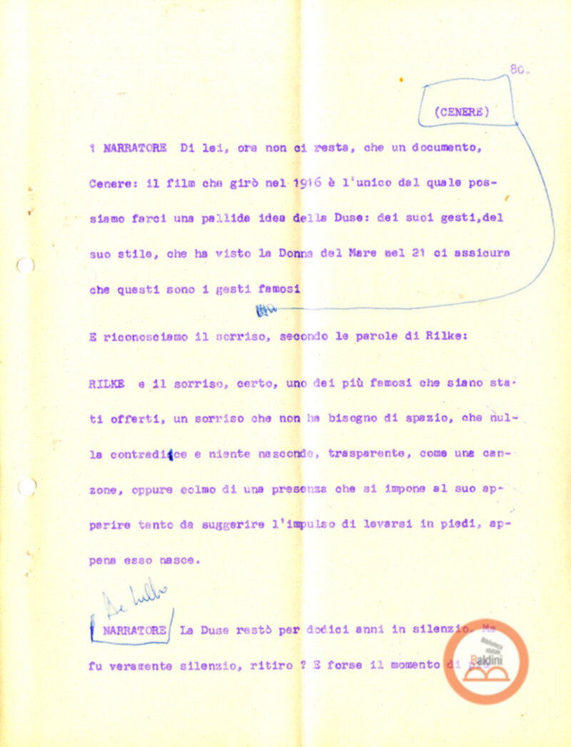 Eleonora Duse e il suo tempo - copione spettacolo