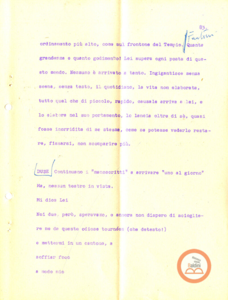 Eleonora Duse e il suo tempo - copione spettacolo