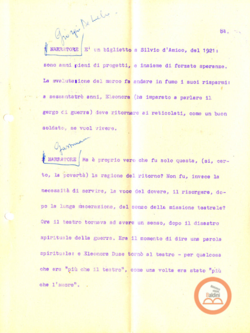 Eleonora Duse e il suo tempo - copione spettacolo