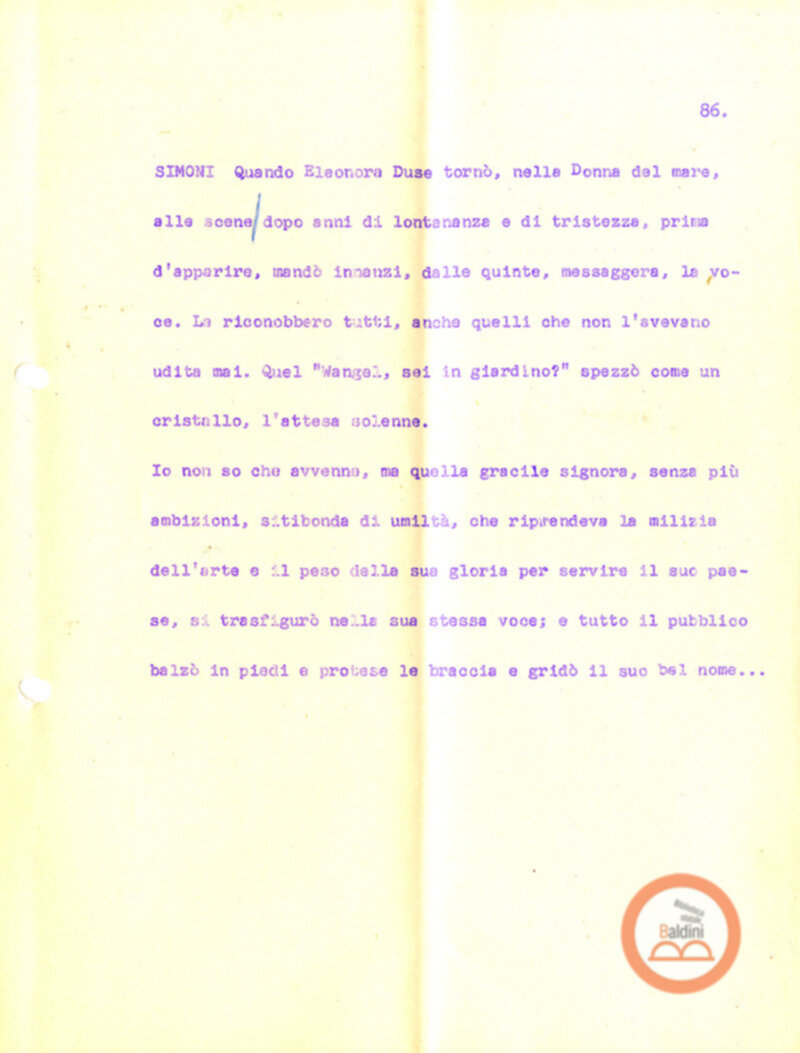 Eleonora Duse e il suo tempo - copione spettacolo