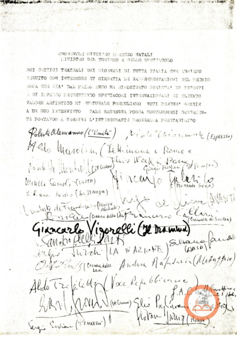 Premio Roma '69 - lettera ai critici