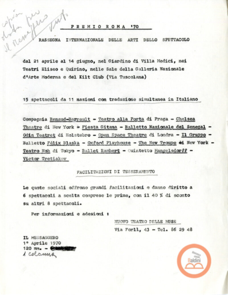 Premio Roma '70 - campagna tesseramento
