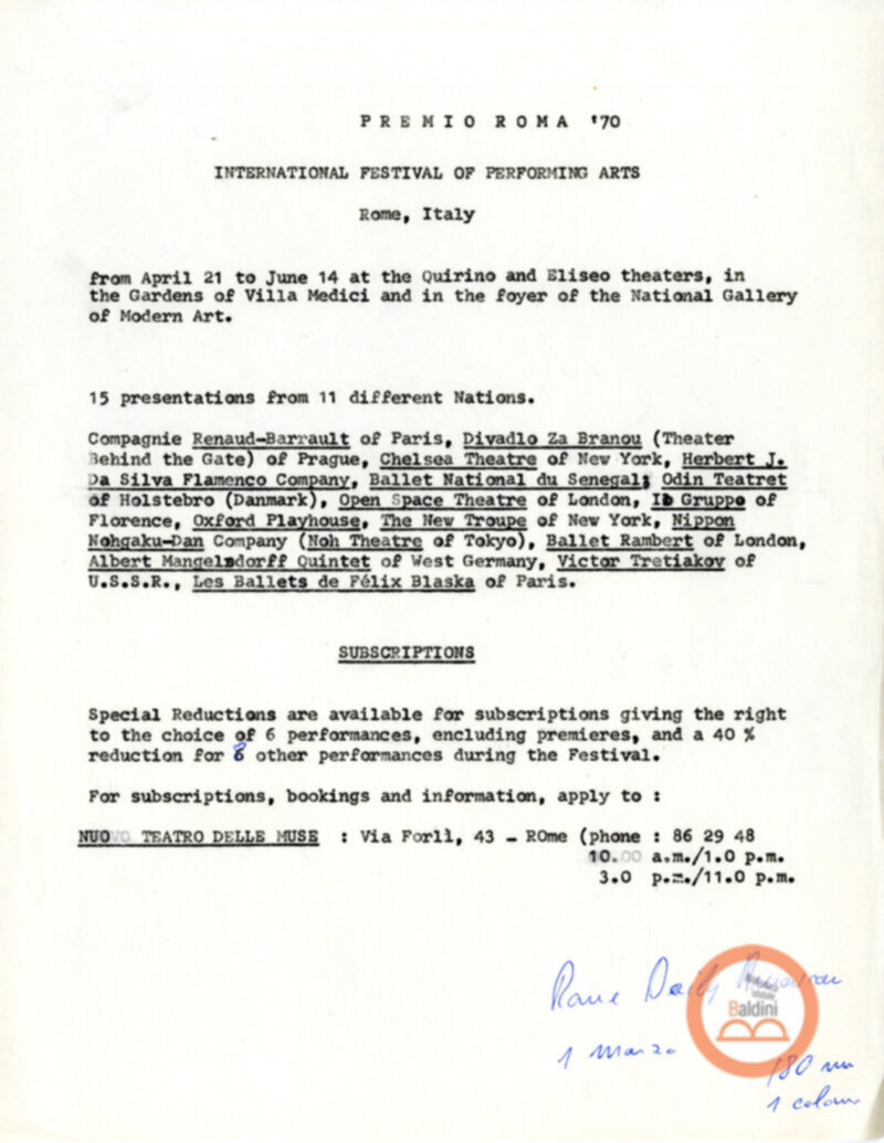 Premio Roma '70 - campagna tesseramento