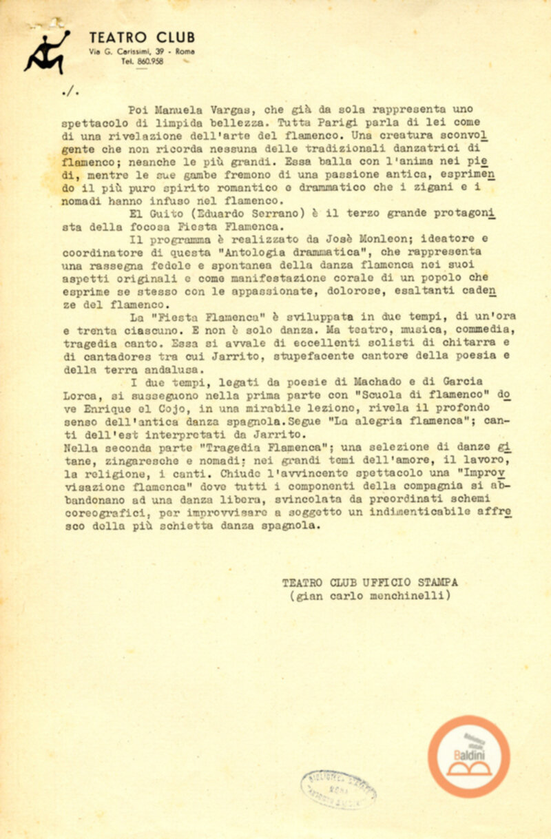 Ufficio stampa su L'antologia drammatica del Flamenco