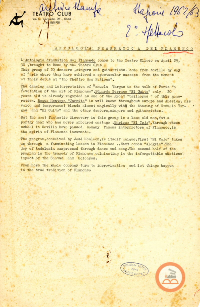 Ufficio stampa su L'antologia drammatica del Flamenco