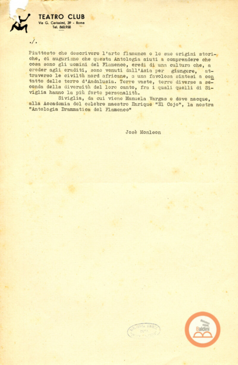 Josè Monleón illustra L'antologia drammatica del Flamenco