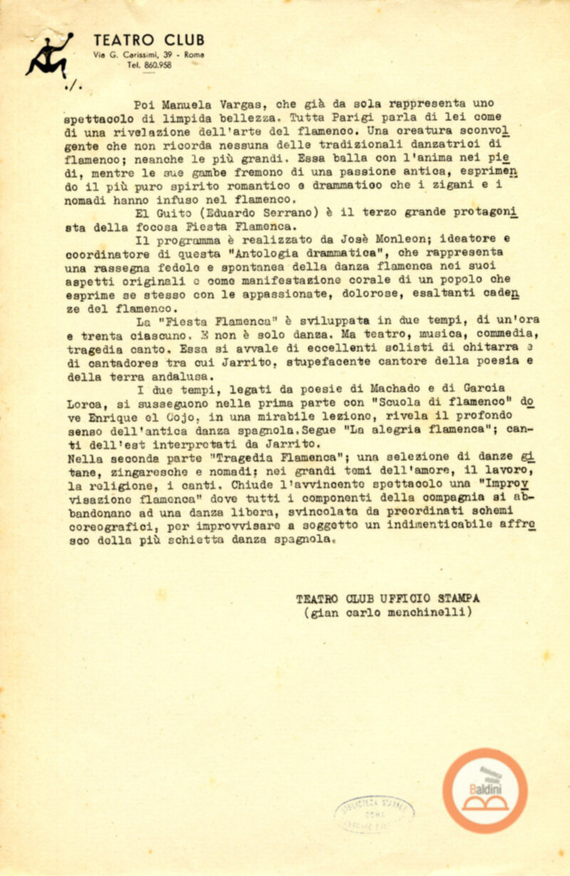 Ufficio stampa su L'antologia drammatica del Flamenco