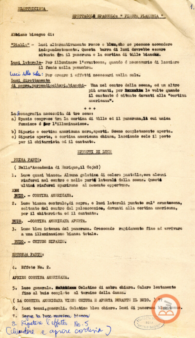 Piano luci per L'antologia drammatica del Flamenco