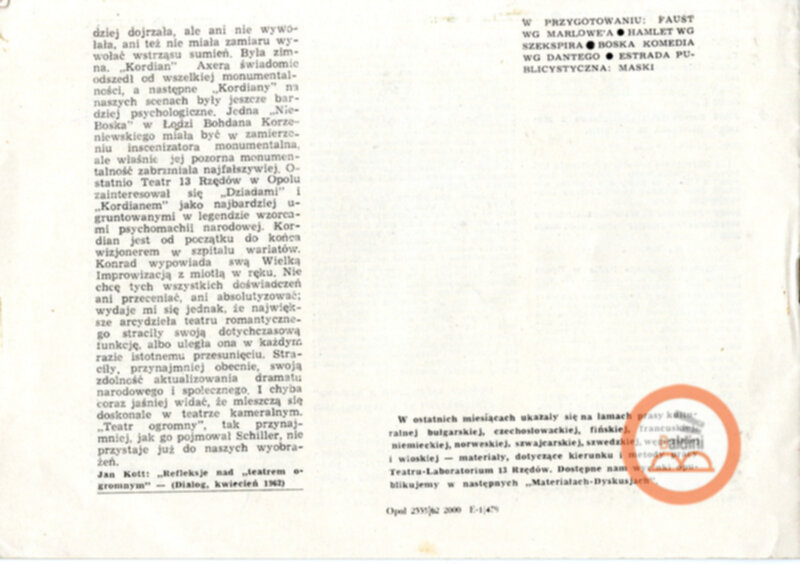 Teatr-laboratorium 13 rzedów "faits et discussions"