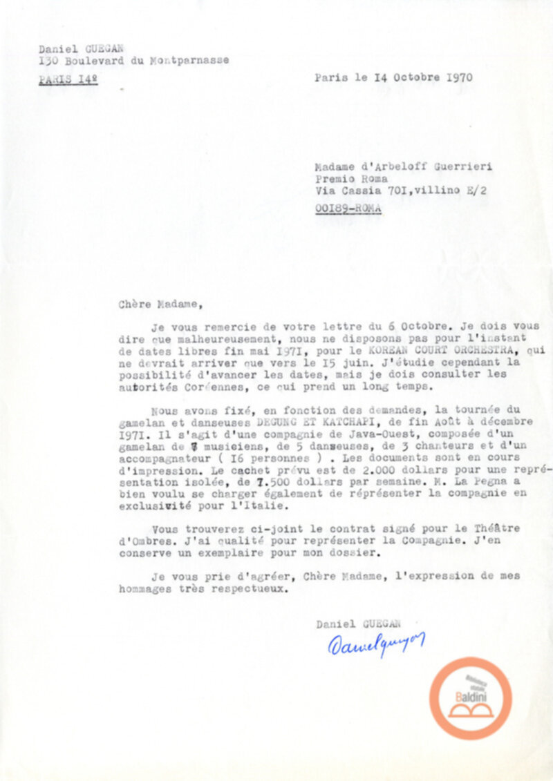 Corrispondenza con Alain Danielou e Daniel Guegan