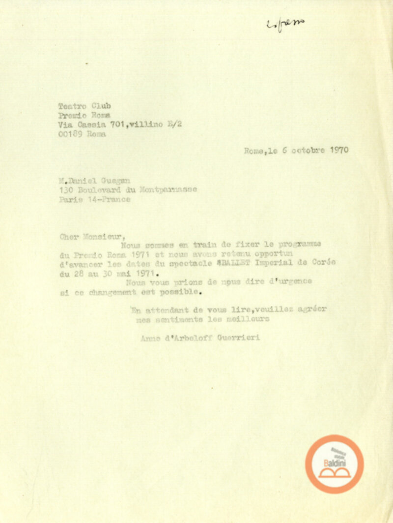 Corrispondenza con Alain Danielou e Daniel Guegan