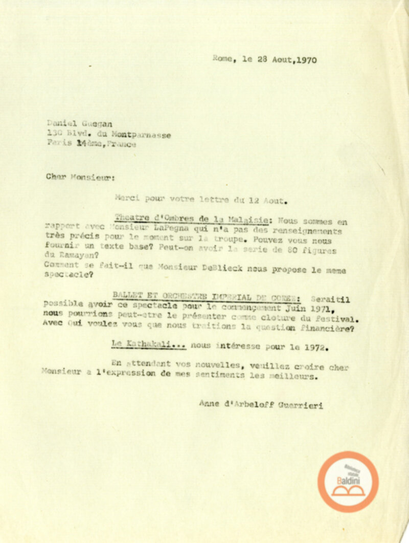 Corrispondenza con Alain Danielou e Daniel Guegan