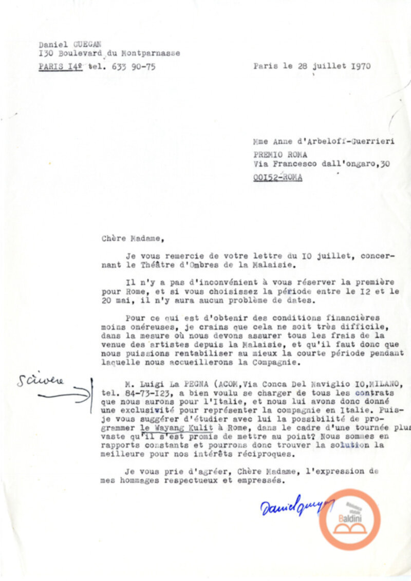 Corrispondenza con Alain Danielou e Daniel Guegan