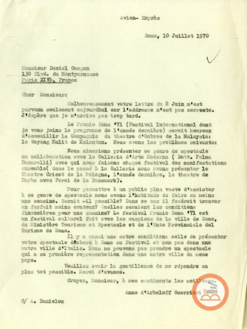 Corrispondenza con Alain Danielou e Daniel Guegan