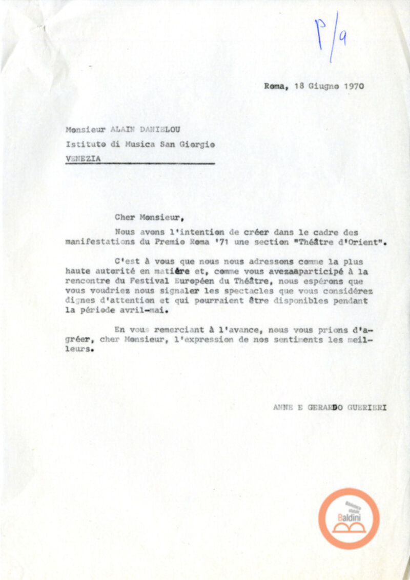 Corrispondenza con Alain Danielou e Daniel Guegan