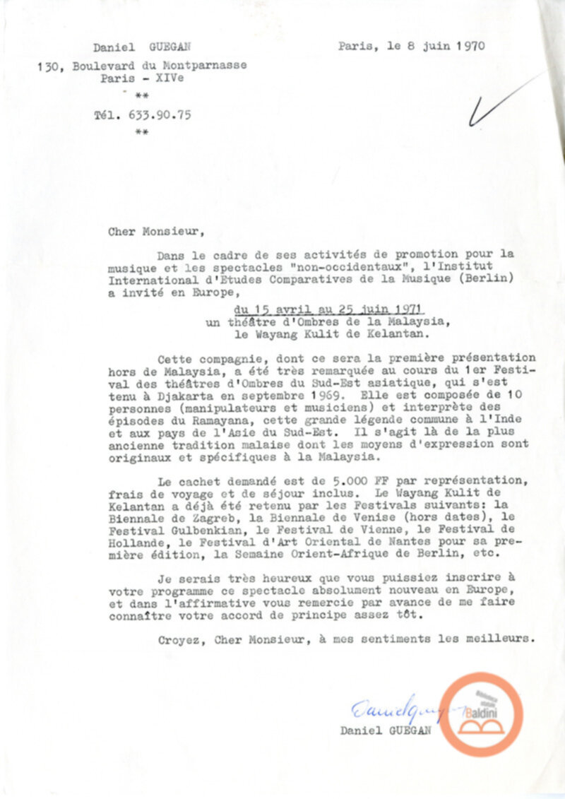Corrispondenza con Alain Danielou e Daniel Guegan