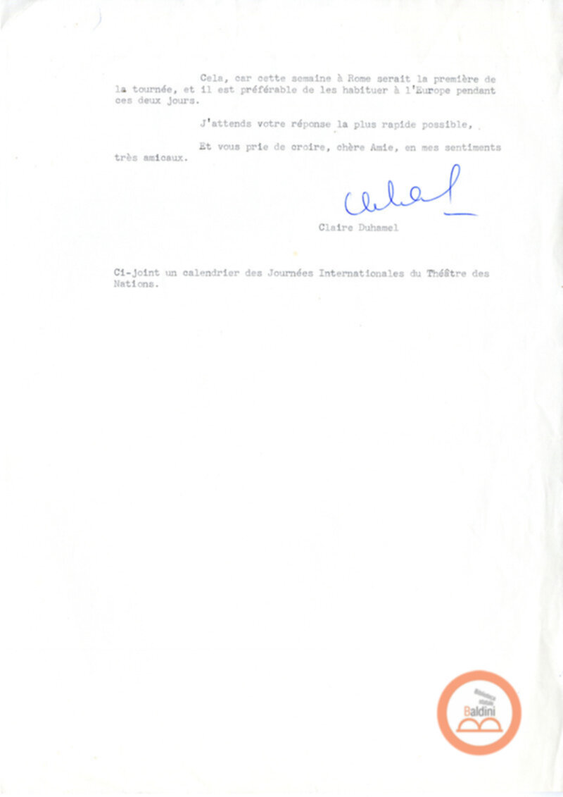 Corrispondenza con Claire Duhamel