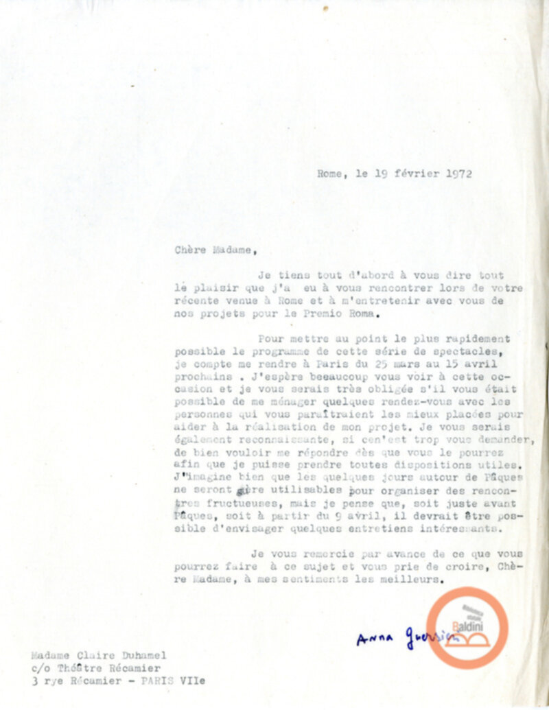 Corrispondenza con Claire Duhamel