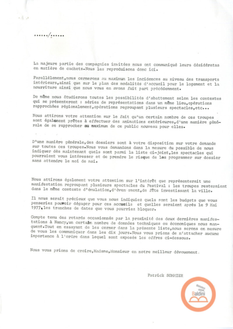 Lettera di Patrick Sommier