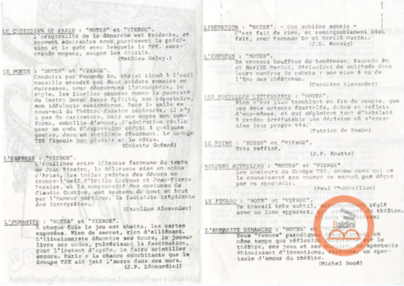 Vierge del Théâtre Essaïon - rassegna stampa