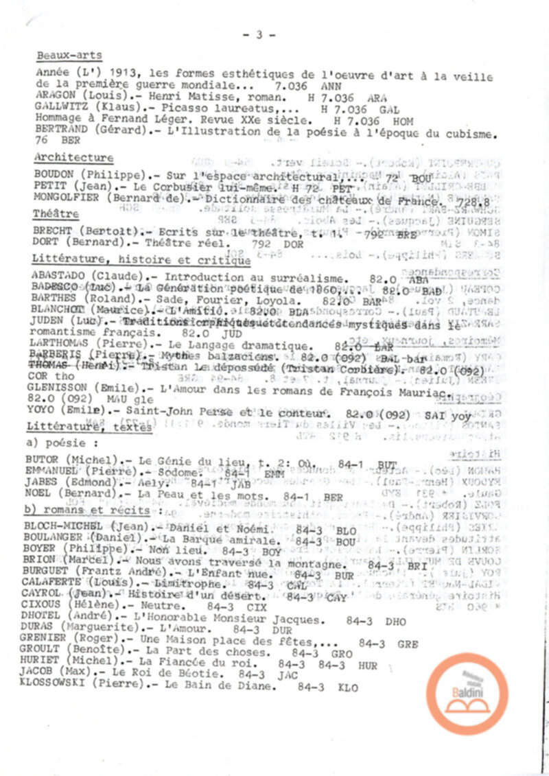 Acquisizioni della biblioteca del Centro culturale francese