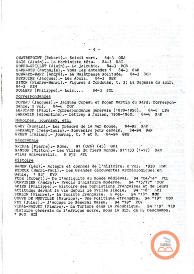 Acquisizioni della biblioteca del Centro culturale francese