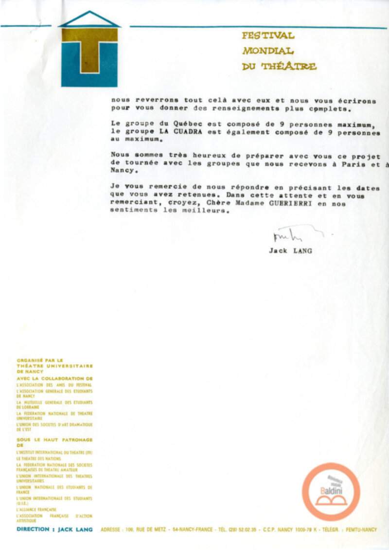 Festival Mondial du Théâtre - corrispondenza