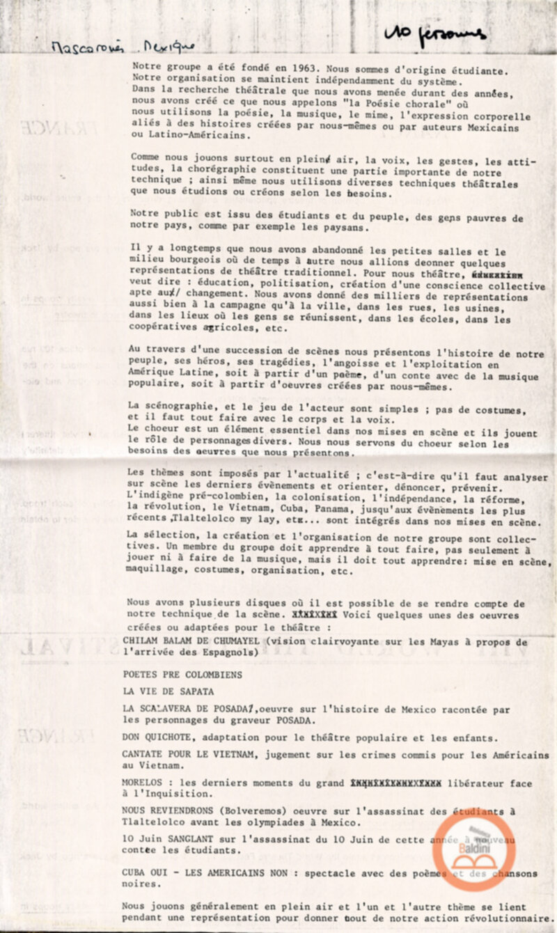 Festival Mondial du Théâtre - corrispondenza