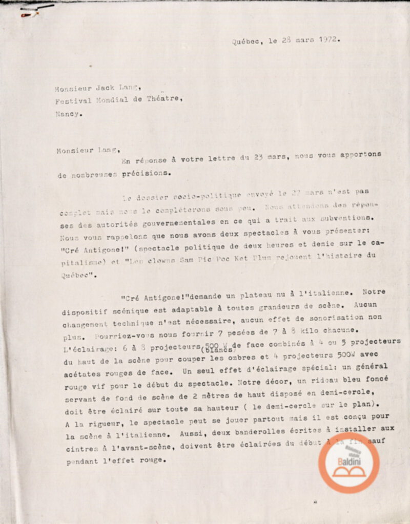 Festival Mondial du Théâtre - corrispondenza