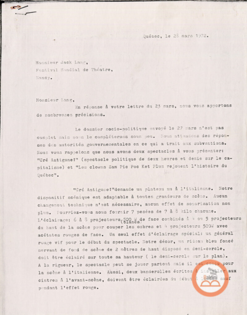 Festival Mondial du Théâtre - corrispondenza