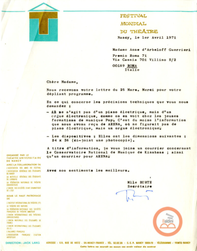Festival Mondial du Théatre di Nancy - corrispondenza