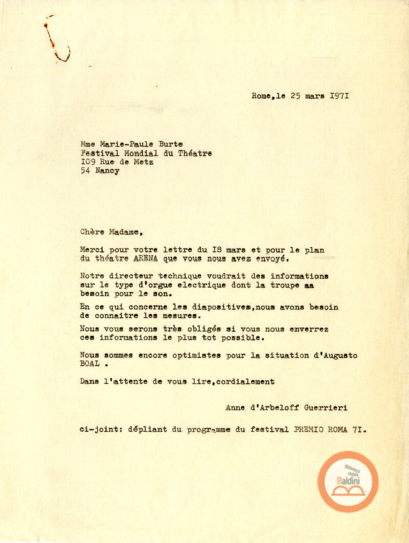 Festival Mondial du Théatre di Nancy - corrispondenza