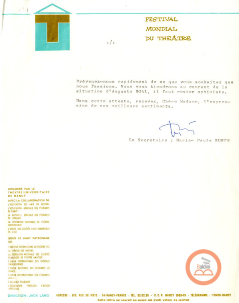 Festival Mondial du Théatre di Nancy - corrispondenza