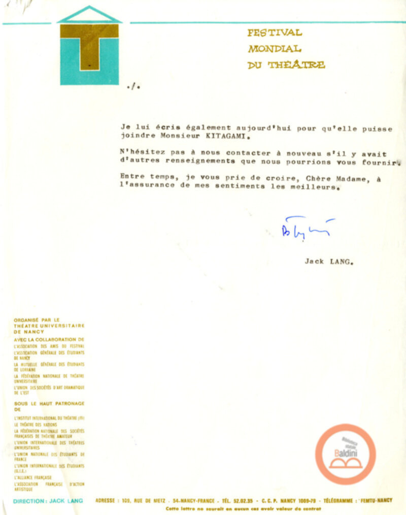Festival Mondial du Théatre di Nancy - corrispondenza