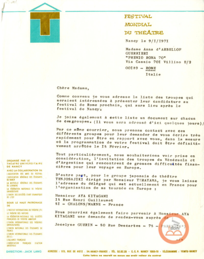 Festival Mondial du Théatre di Nancy - corrispondenza