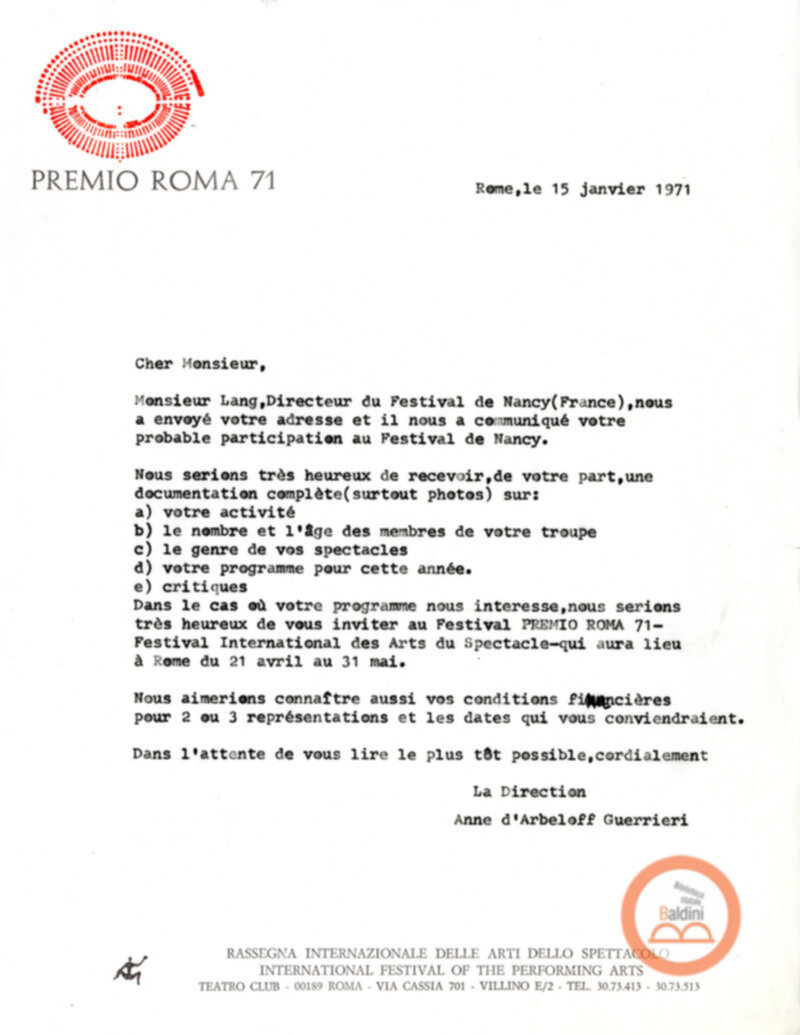 Festival Mondial du Théatre di Nancy - corrispondenza