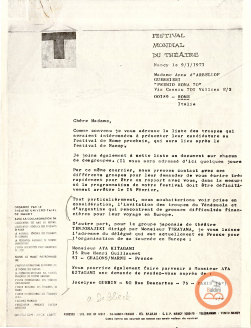 Festival Mondial du Théatre di Nancy - corrispondenza