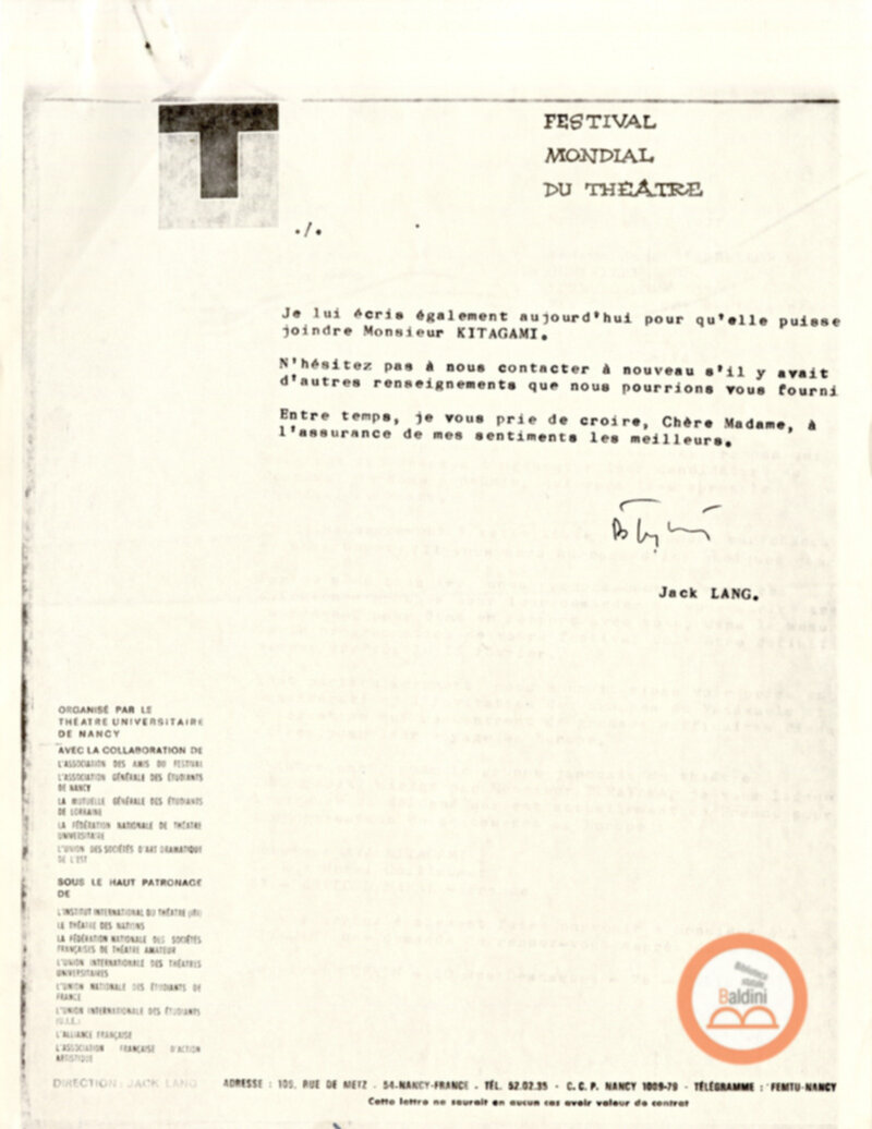 Festival Mondial du Théatre di Nancy - corrispondenza